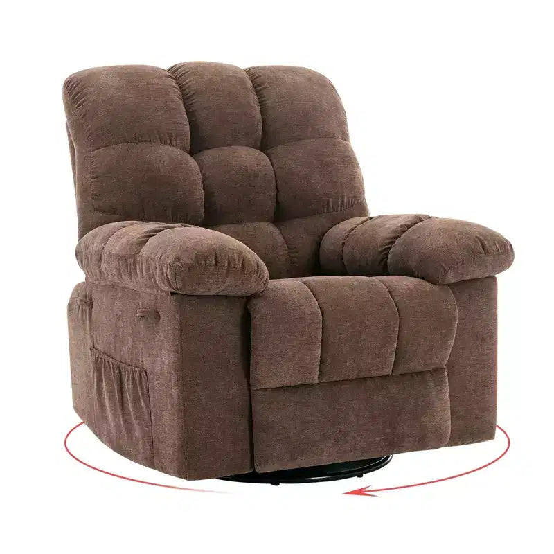 Fauteuil inclinable surdimensionné avec fonction de pivotement à 360° et support de téléphone – Tissu doux