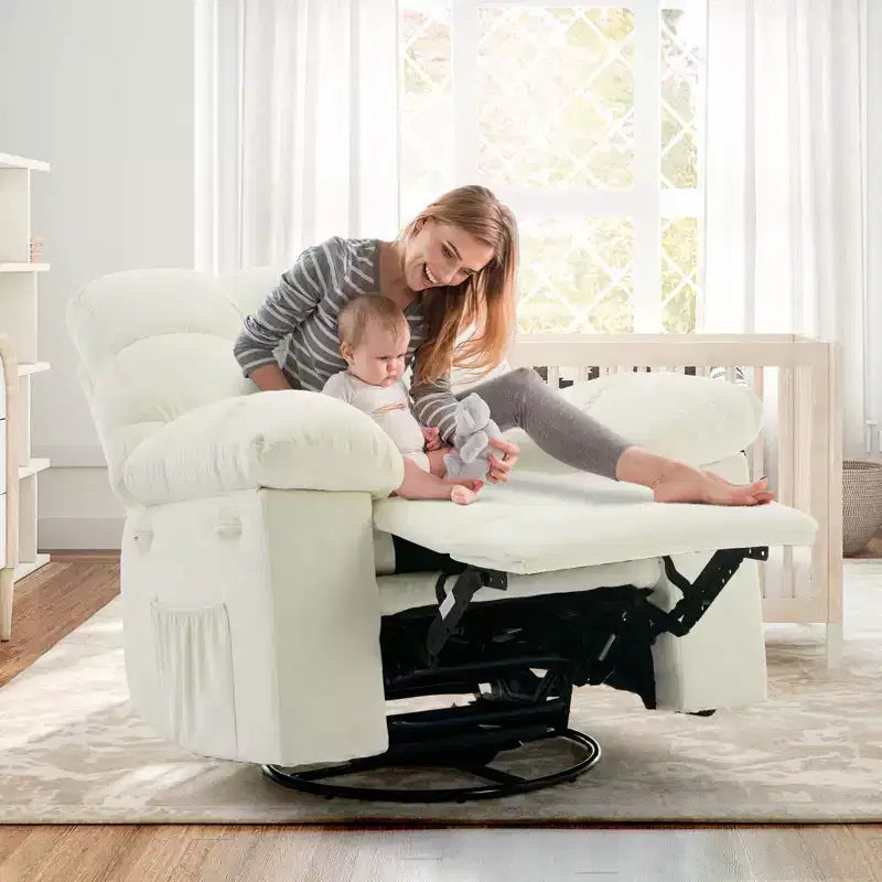 Fauteuil inclinable surdimensionné avec fonction de pivotement à 360° et support de téléphone – Tissu doux