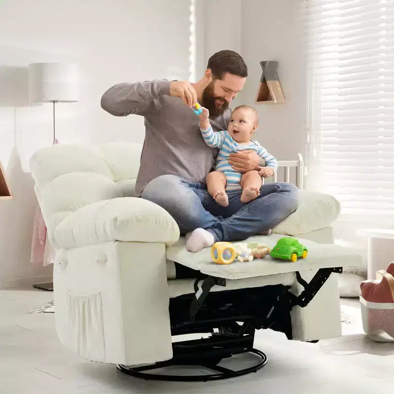 Fauteuil inclinable surdimensionné avec fonction de pivotement à 360° et support de téléphone – Tissu doux