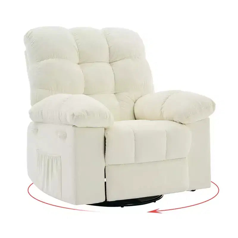 Fauteuil inclinable surdimensionné avec fonction de pivotement à 360° et support de téléphone – Tissu doux