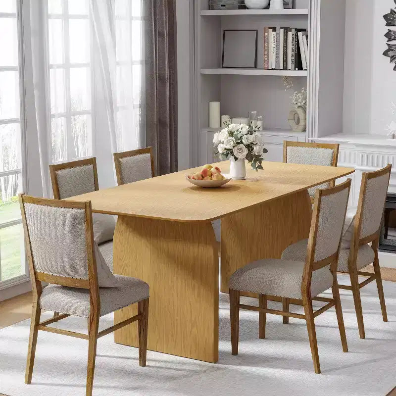 Table à manger rectangulaire 67 "Farmhouse" marron pour 4-6 personnes avec pieds de table arqués et ronds pour salle à manger et salon
