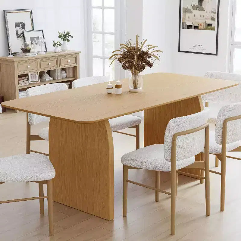 Table à manger rectangulaire 67 "Farmhouse" marron pour 4-6 personnes avec pieds de table arqués et ronds pour salle à manger et salon