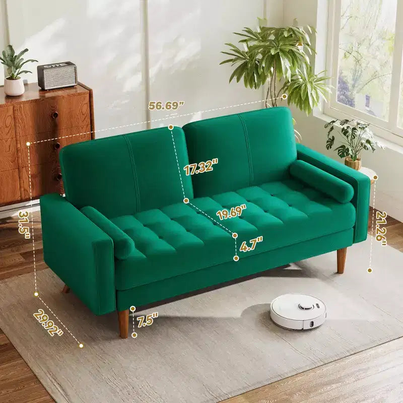 Canapé 2 places en velours de style moderne du milieu du siècle de 55" avec coussins et oreiller