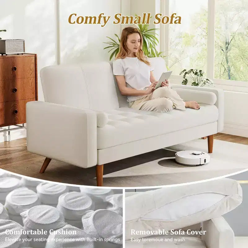 Canapé 2 places en velours de style moderne du milieu du siècle de 55" avec coussins et oreiller
