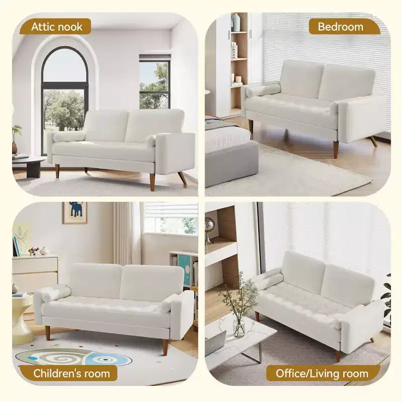 Canapé 2 places en velours de style moderne du milieu du siècle de 55" avec coussins et oreiller