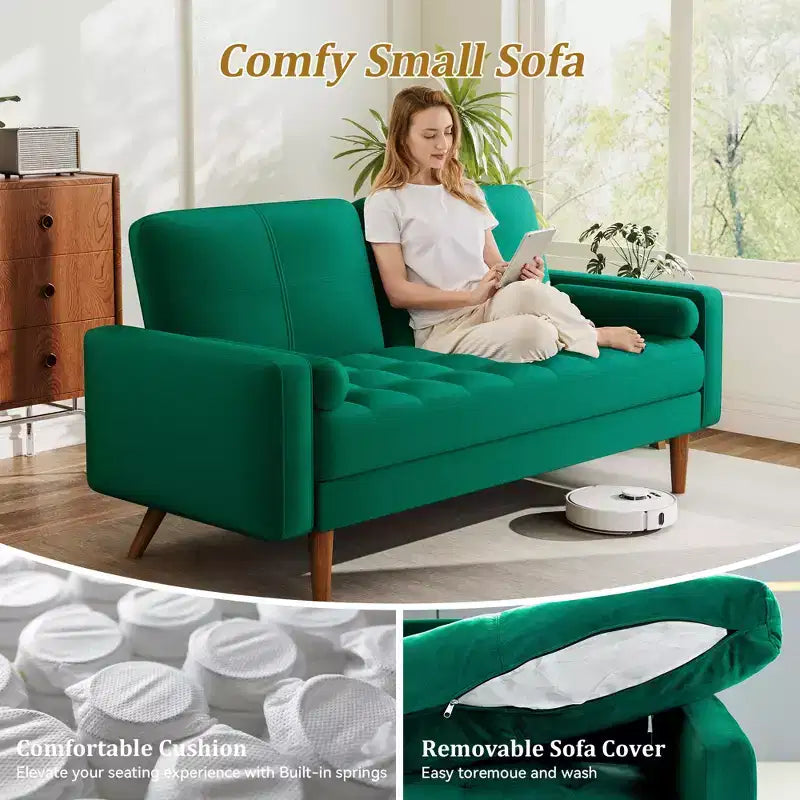 Canapé 2 places en velours de style moderne du milieu du siècle de 55" avec coussins et oreiller