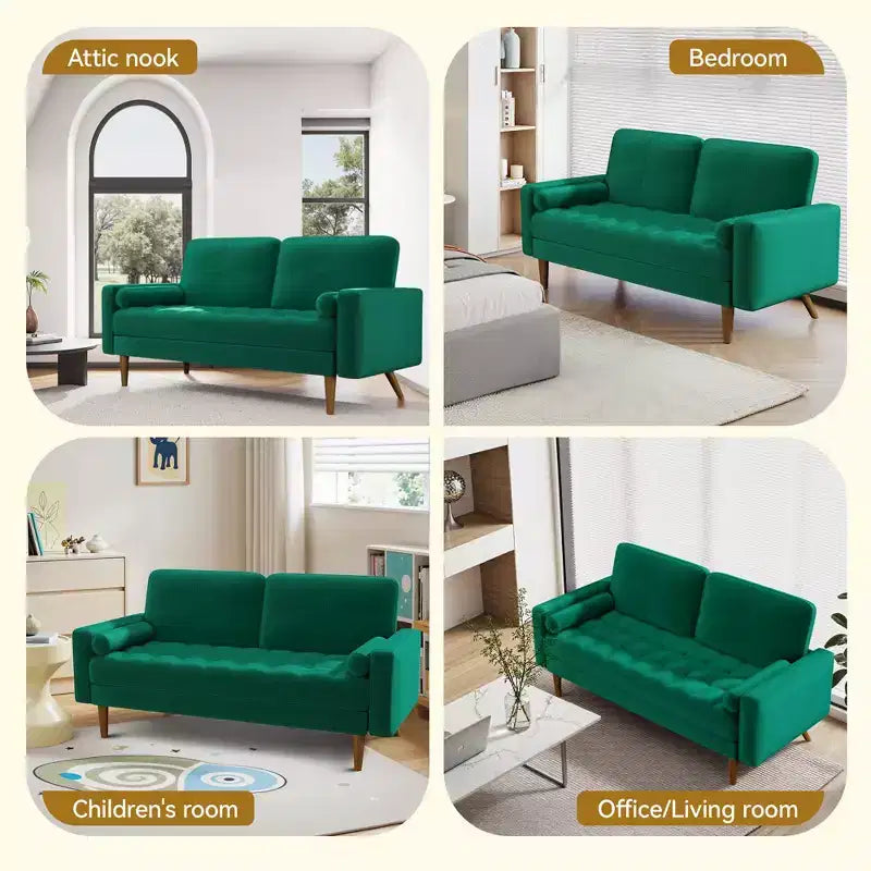 Canapé 2 places en velours de style moderne du milieu du siècle de 55" avec coussins et oreiller