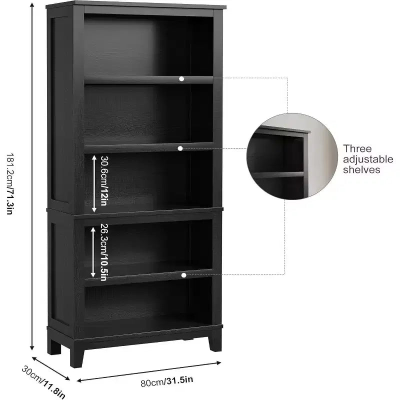 Bibliothèque de ferme 71, 5 étagères réglables, 31,5W x 11,8D, Grain de bois rustique, pour salon, bureau, bibliothèque (Gris, Large)