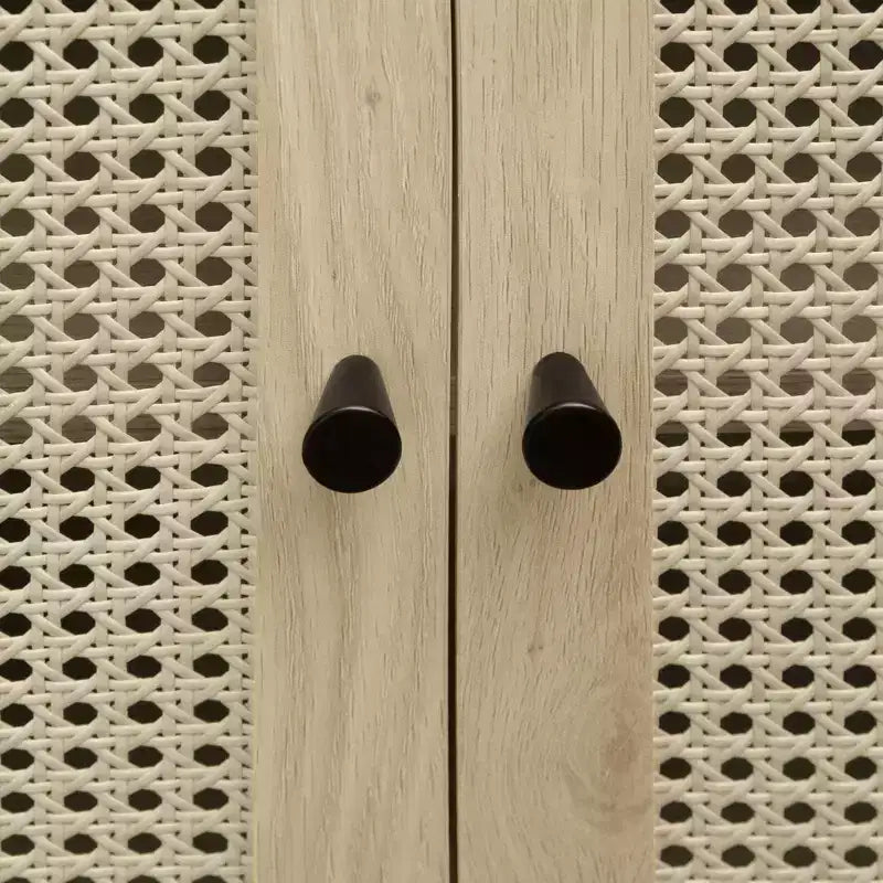 Meuble de garde-manger de cuisine arqué de 70 po avec portes en rotin et 2 tiroirs – Naturel