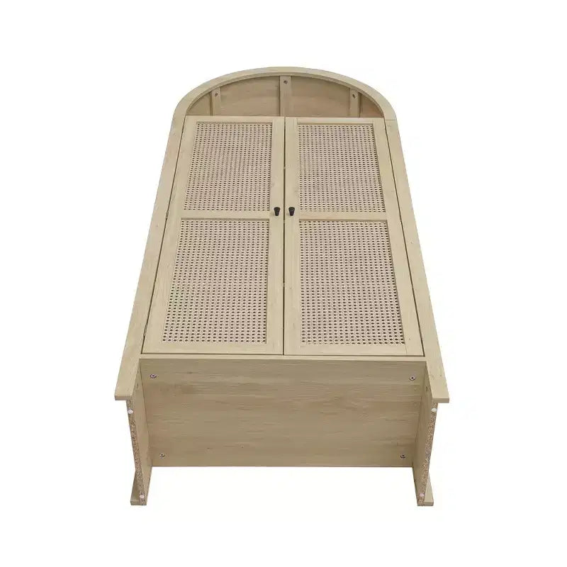 Meuble de garde-manger de cuisine arqué de 70 po avec portes en rotin et 2 tiroirs – Naturel