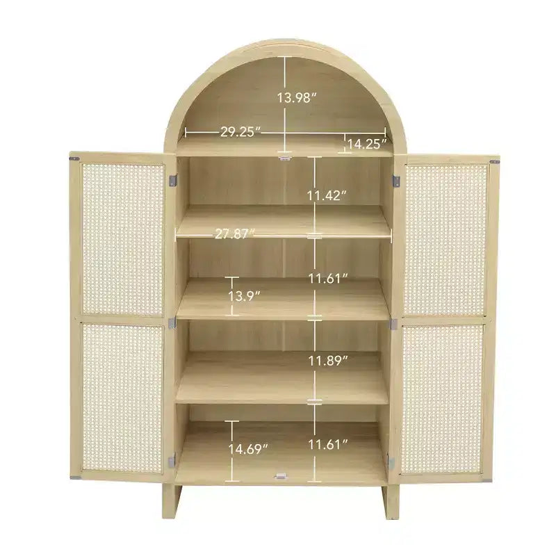 Meuble de garde-manger de cuisine arqué de 70 po avec portes en rotin et 2 tiroirs – Naturel