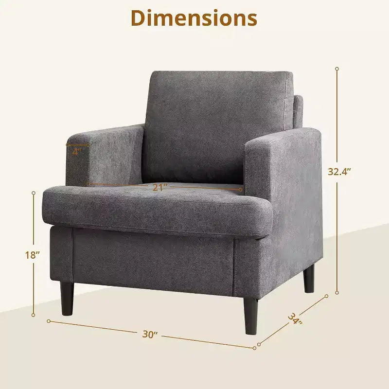 Fauteuil d'appoint surdimensionné Mid-Century, Fauteuil capitonné en lin avec coussin épais – Gris