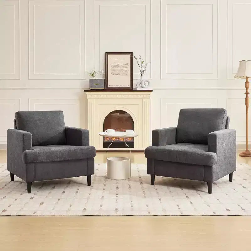 Fauteuil d'appoint surdimensionné Mid-Century, Fauteuil capitonné en lin avec coussin épais – Gris