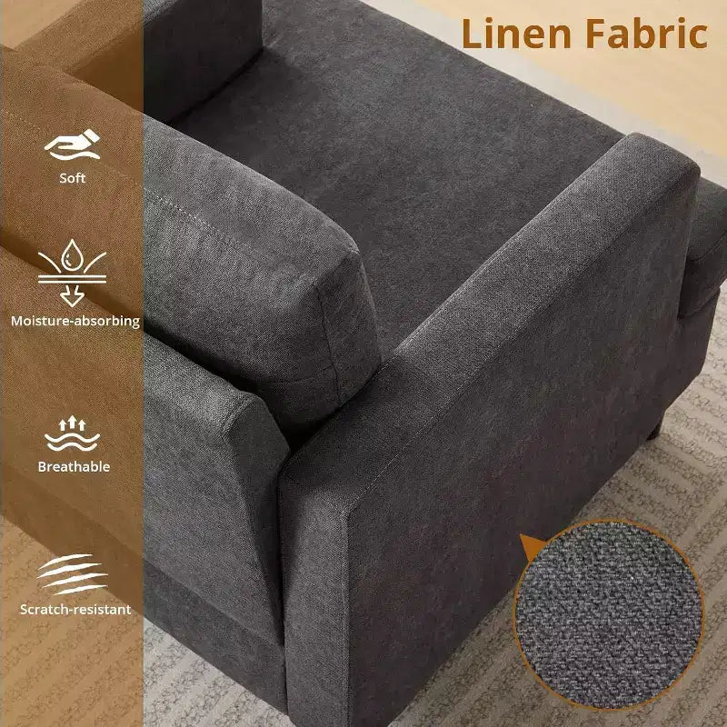 Fauteuil d'appoint surdimensionné Mid-Century, Fauteuil capitonné en lin avec coussin épais – Gris