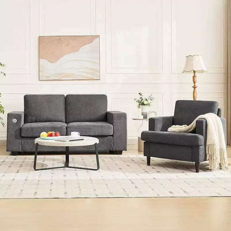 Fauteuil d'appoint surdimensionné Mid-Century, Fauteuil capitonné en lin avec coussin épais – Gris