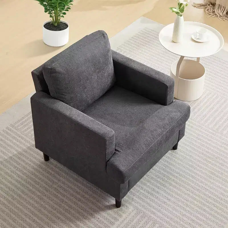 Fauteuil d'appoint surdimensionné Mid-Century, Fauteuil capitonné en lin avec coussin épais – Gris