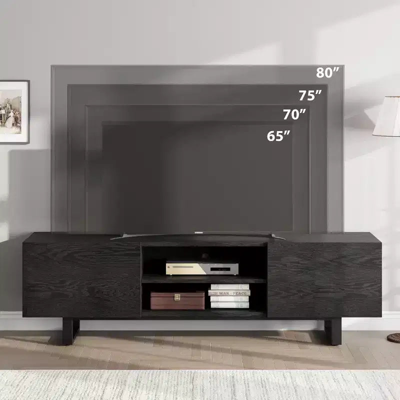 Meuble TV industriel pour téléviseur de 75 pouces, centre de divertissement naturel avec 2 tiroirs et pieds de support robustes, meuble TV en bois
