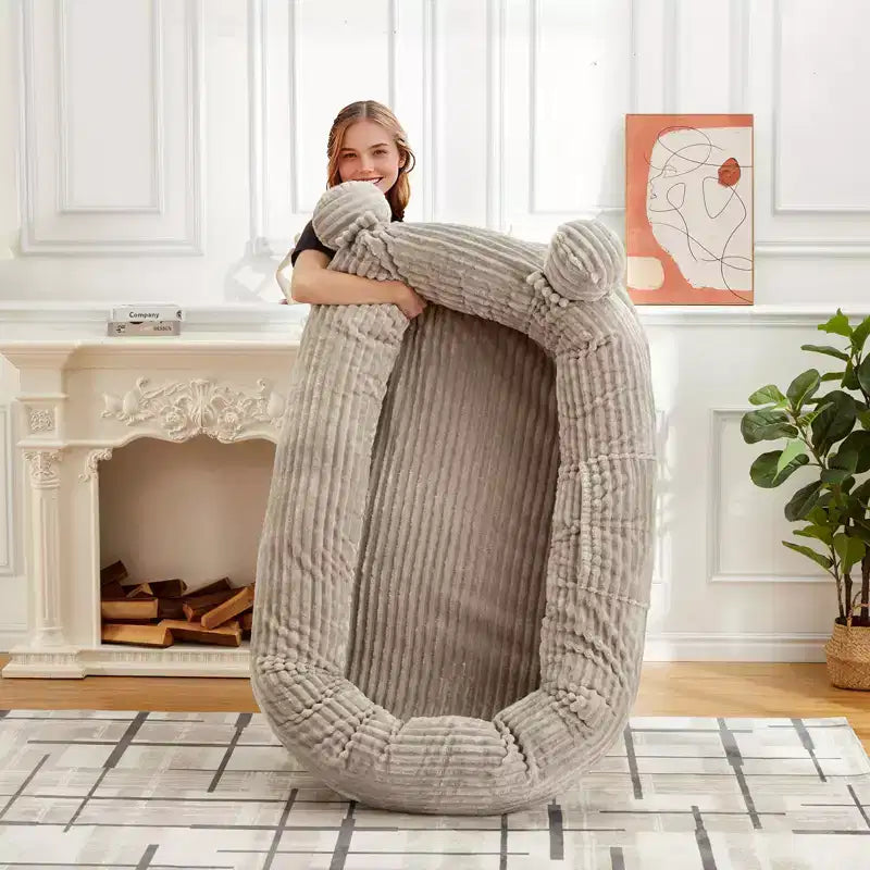 Lit pour chien humain, 180 x 114 x 30 cm, grand lit pour chien avec couverture, poches de rangement, poignée portable, housse amovible, lit pour animal de compagnie taille humaine pour adulte