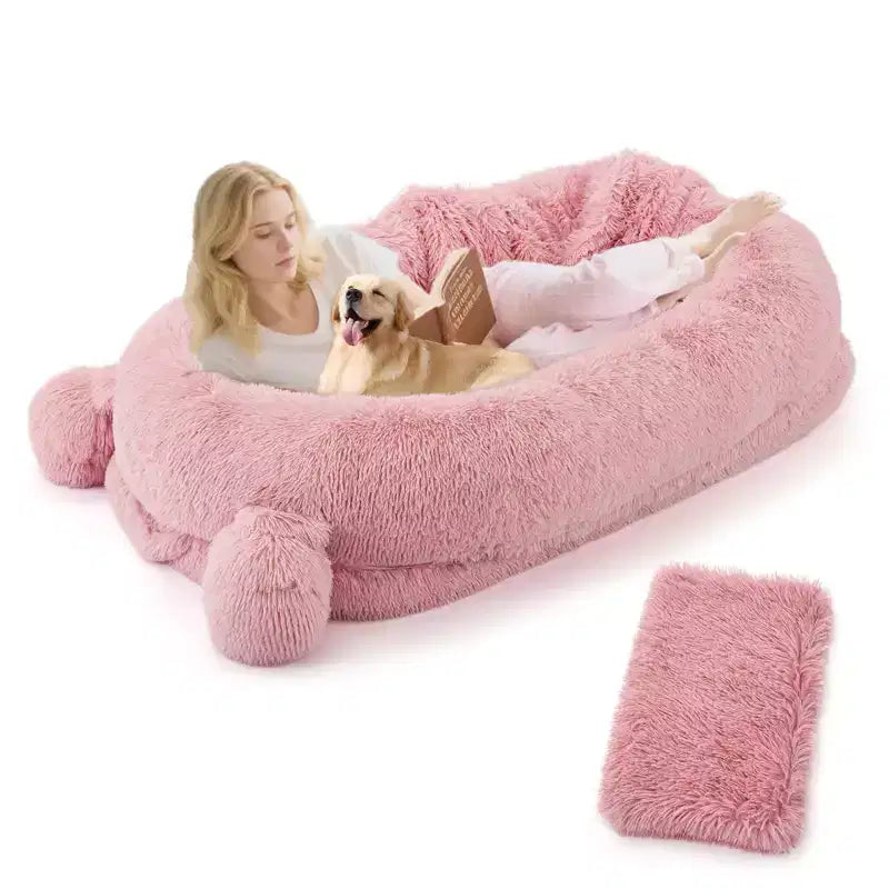 Lit pour chien humain, 180 x 114 x 30 cm, grand lit pour chien avec couverture, poches de rangement, poignée portable, housse amovible, lit pour animal de compagnie taille humaine pour adulte