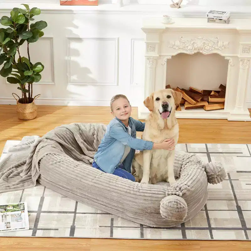 Lit pour chien humain, 180 x 114 x 30 cm, grand lit pour chien avec couverture, poches de rangement, poignée portable, housse amovible, lit pour animal de compagnie taille humaine pour adulte