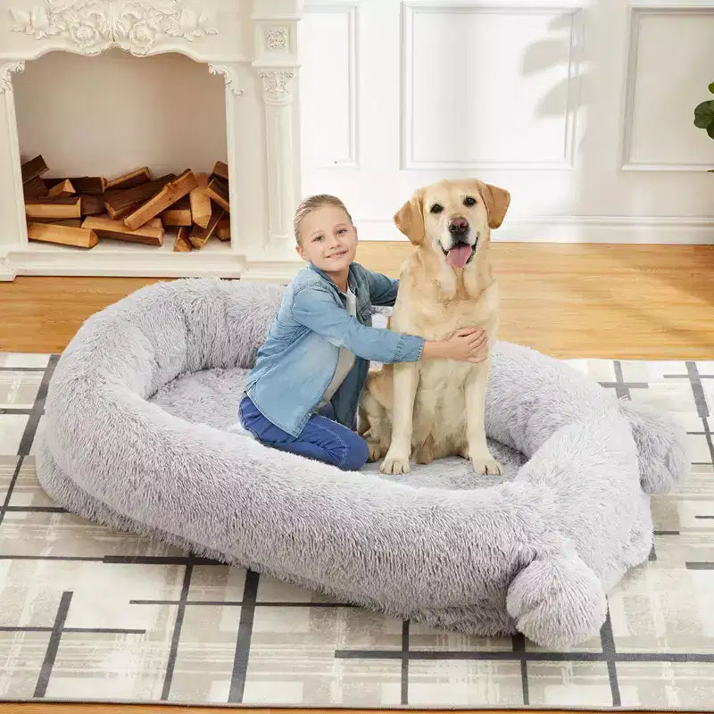 Lit pour chien humain, 180 x 114 x 30 cm, grand lit pour chien avec couverture, poches de rangement, poignée portable, housse amovible, lit pour animal de compagnie taille humaine pour adulte