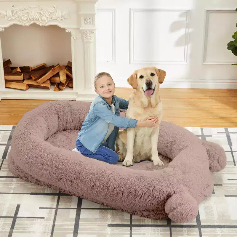 Lit pour chien humain, 180 x 114 x 30 cm, grand lit pour chien avec couverture, poches de rangement, poignée portable, housse amovible, lit pour animal de compagnie taille humaine pour adulte