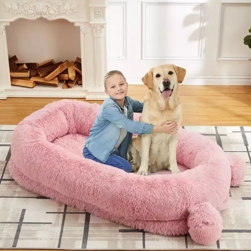 Lit pour chien humain, 180 x 114 x 30 cm, grand lit pour chien avec couverture, poches de rangement, poignée portable, housse amovible, lit pour animal de compagnie taille humaine pour adulte