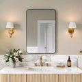 Miroir de salle de bain mat, miroir de courtoisie rectangulaire arrondi pour au-dessus de l'évier, miroir mural, verre trempé HD et cadre en aluminium antirouille