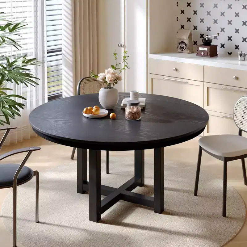 Table à manger ronde 52" en bois massif style ferme, piètement en X, 6 places – Noire