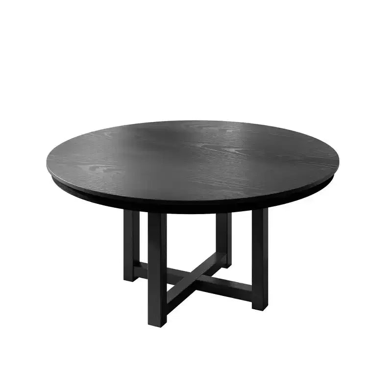 Table à manger ronde 52" en bois massif style ferme, piètement en X, 6 places – Noire