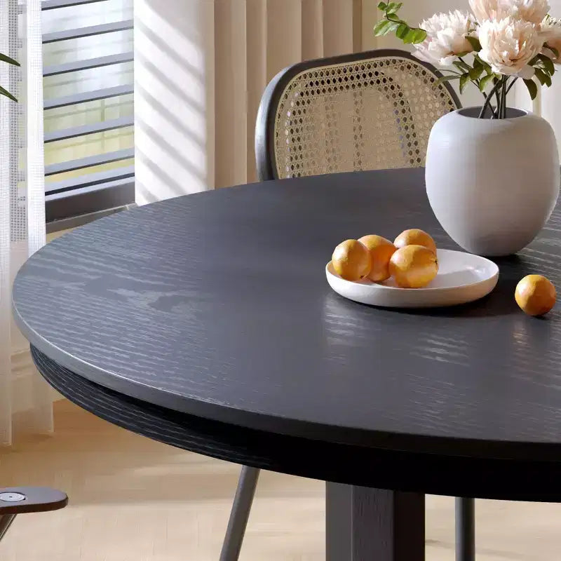 Table à manger ronde 52" en bois massif style ferme, piètement en X, 6 places – Noire