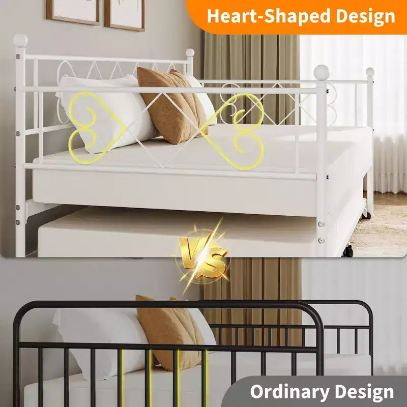 Lit de repos avec lit gigogne, cadre de lit jumeau en métal avec tête de lit, plateforme de sommier multifonctionnelle, canapé-lit pour chambre à coucher, salon, chambre d'amis
