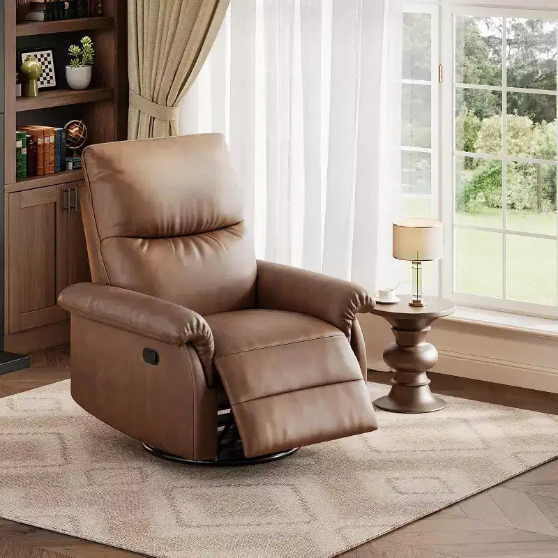 Fauteuil inclinable manuel, fauteuil d'allaitement à bascule et pivotant à 360° avec accoudoirs rembourrés et assise profonde, fauteuil inclinable moderne en cuir PU