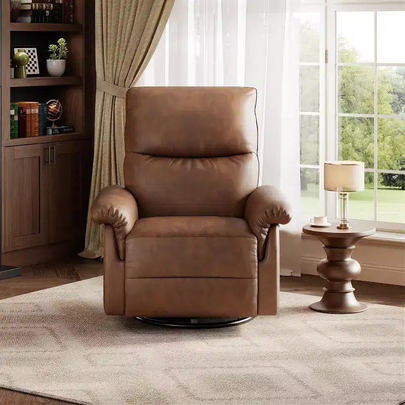 Fauteuil inclinable manuel, fauteuil d'allaitement à bascule et pivotant à 360° avec accoudoirs rembourrés et assise profonde, fauteuil inclinable moderne en cuir PU