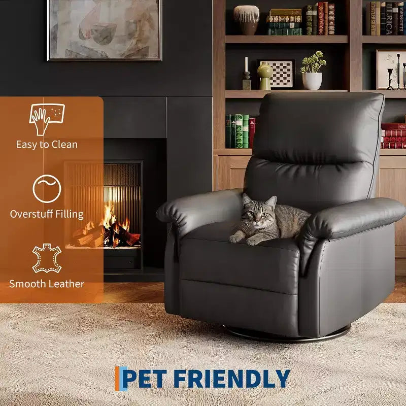 Fauteuil inclinable manuel, fauteuil d'allaitement à bascule et pivotant à 360° avec accoudoirs rembourrés et assise profonde, fauteuil inclinable moderne en cuir PU