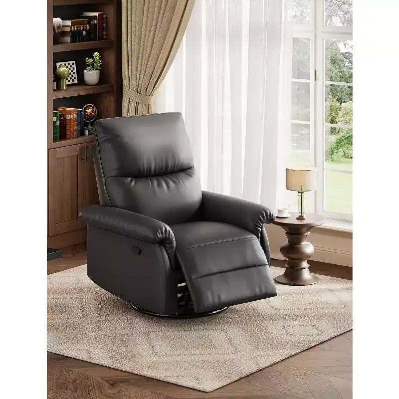 Fauteuil inclinable manuel, fauteuil d'allaitement à bascule et pivotant à 360° avec accoudoirs rembourrés et assise profonde, fauteuil inclinable moderne en cuir PU