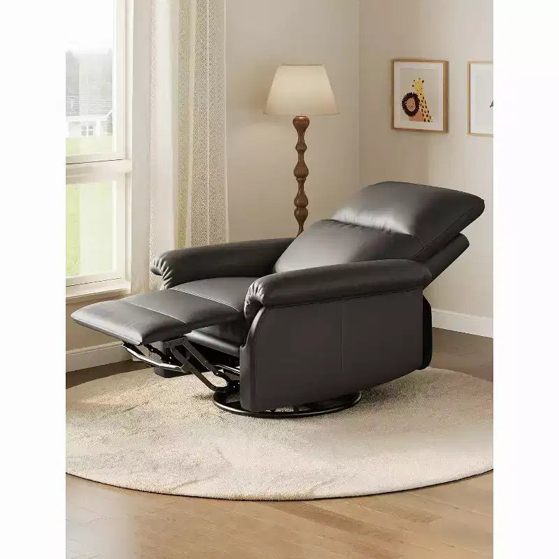 Fauteuil inclinable manuel, fauteuil d'allaitement à bascule et pivotant à 360° avec accoudoirs rembourrés et assise profonde, fauteuil inclinable moderne en cuir PU