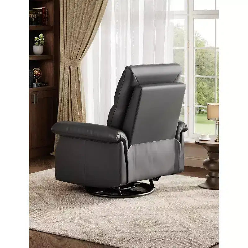 Fauteuil inclinable manuel, fauteuil d'allaitement à bascule et pivotant à 360° avec accoudoirs rembourrés et assise profonde, fauteuil inclinable moderne en cuir PU