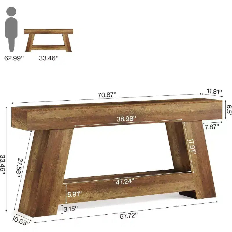 Console en bois à 2 niveaux de 180 cm avec étagère de rangement ouverte – Marron