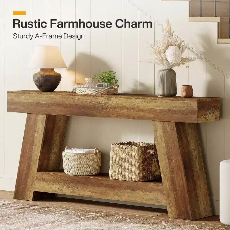 Console en bois à 2 niveaux de 180 cm avec étagère de rangement ouverte – Marron