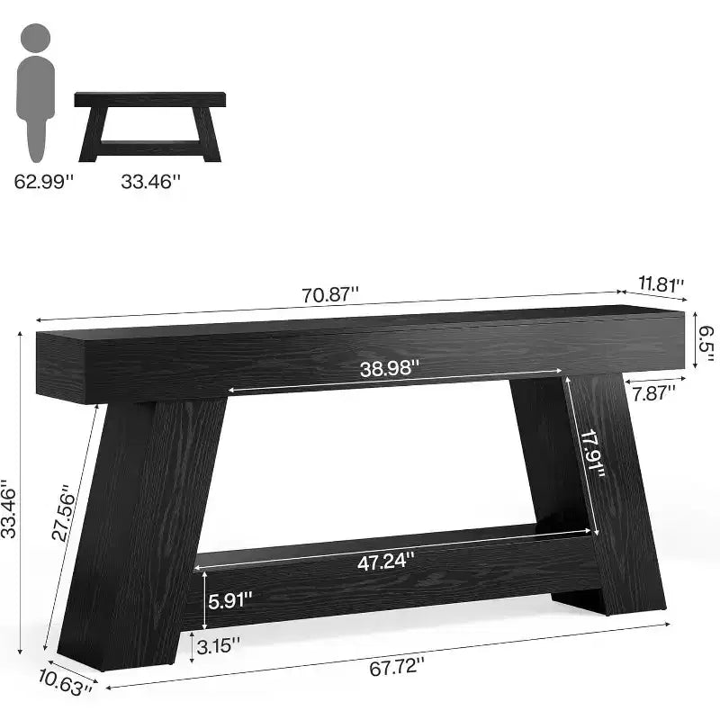 Console en bois à 2 niveaux de 180 cm avec étagère de rangement ouverte – Marron