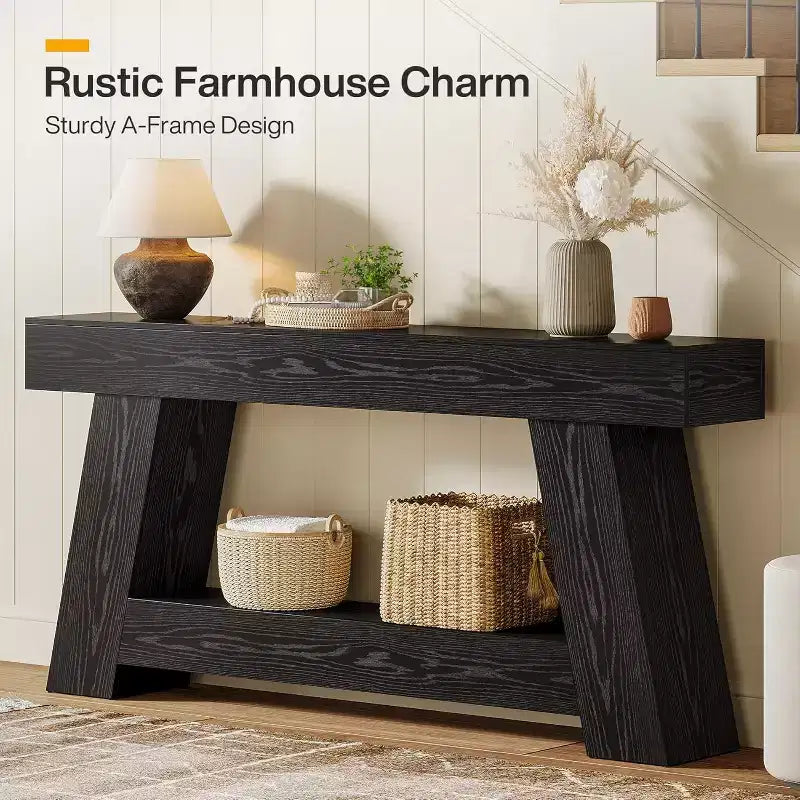 Console en bois à 2 niveaux de 180 cm avec étagère de rangement ouverte – Marron