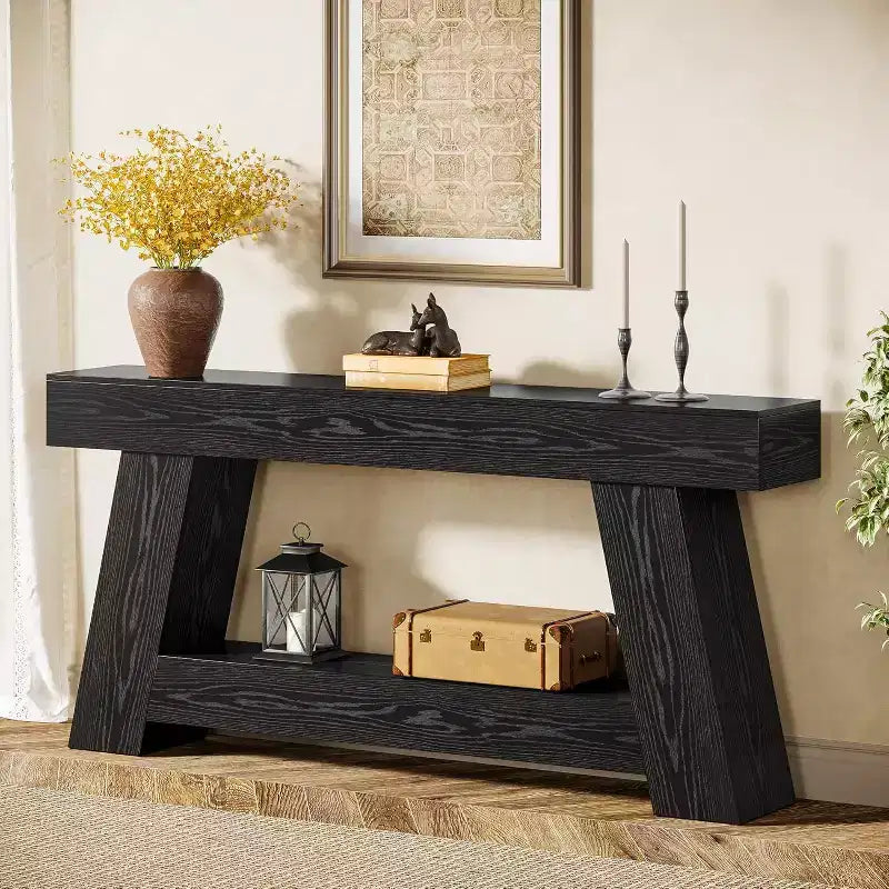 Console en bois à 2 niveaux de 180 cm avec étagère de rangement ouverte – Marron