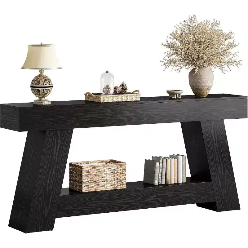 Console en bois à 2 niveaux de 180 cm avec étagère de rangement ouverte – Marron