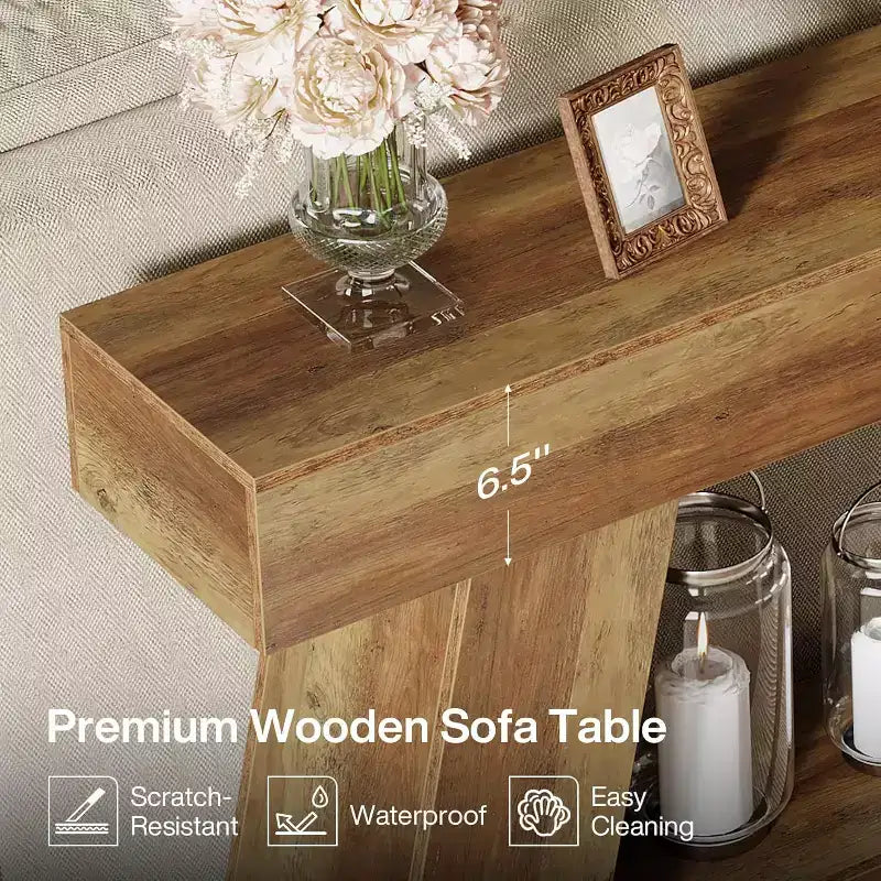 Console en bois à 2 niveaux de 180 cm avec étagère de rangement ouverte – Marron