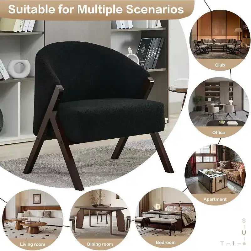 Fauteuil pivotant d'appoint Mid-Century Modern, cadre en bois, confortable, rembourré, idéal pour la lecture, facile à assembler, pour salon