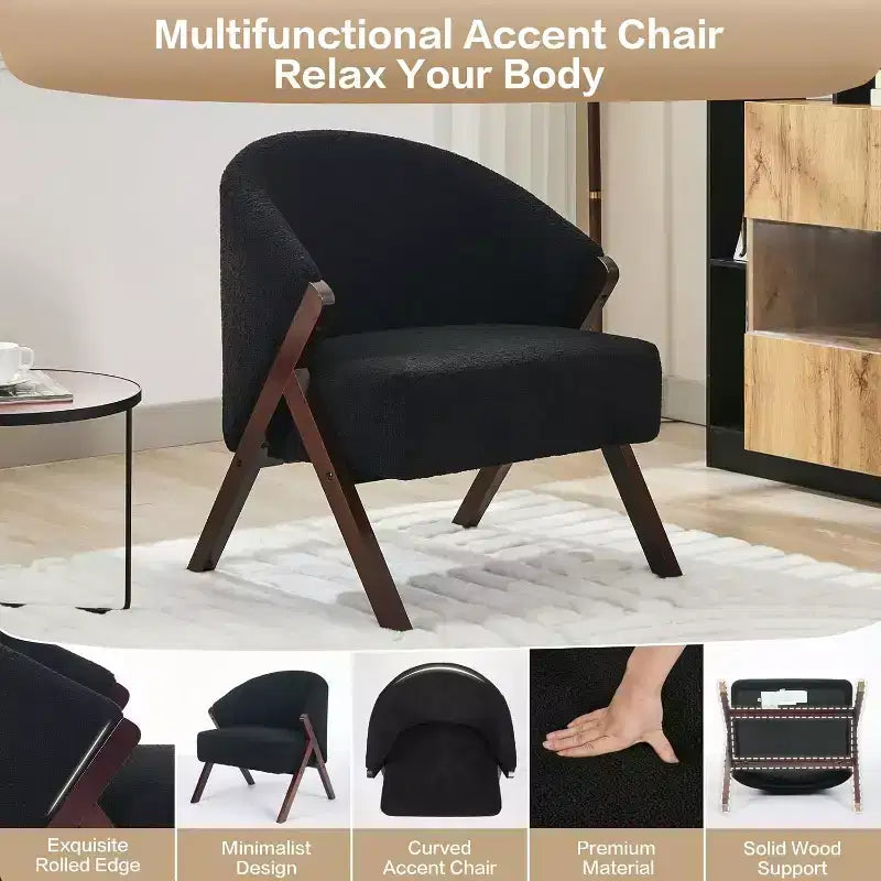 Fauteuil pivotant d'appoint Mid-Century Modern, cadre en bois, confortable, rembourré, idéal pour la lecture, facile à assembler, pour salon