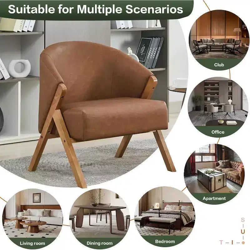 Fauteuil pivotant d'appoint Mid-Century Modern, cadre en bois, confortable, rembourré, idéal pour la lecture, facile à assembler, pour salon