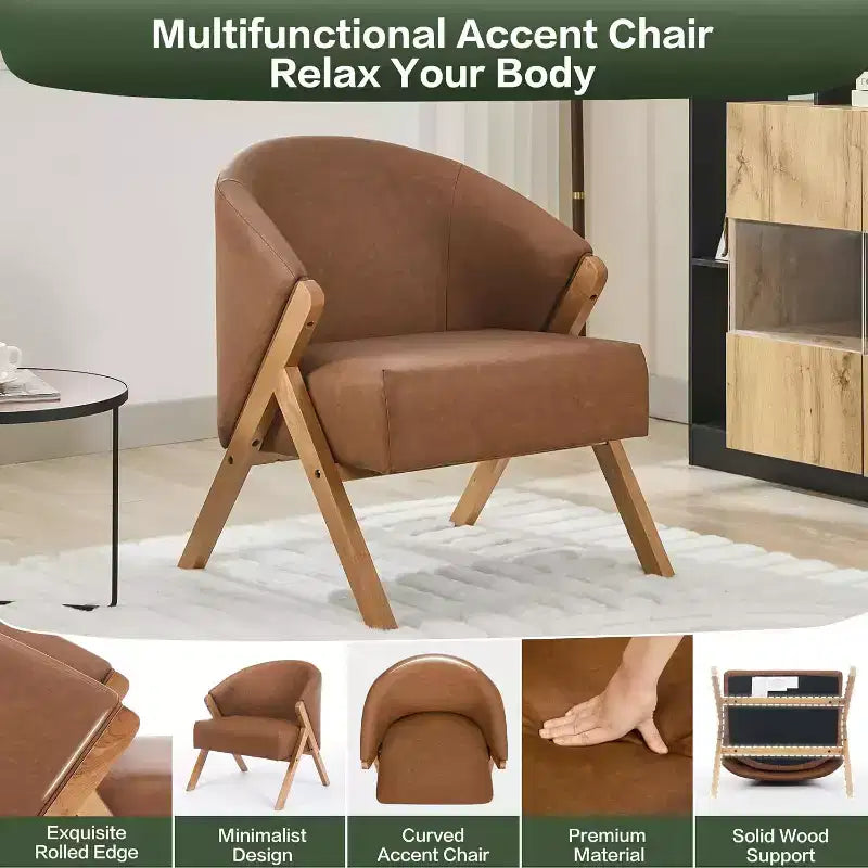 Fauteuil pivotant d'appoint Mid-Century Modern, cadre en bois, confortable, rembourré, idéal pour la lecture, facile à assembler, pour salon