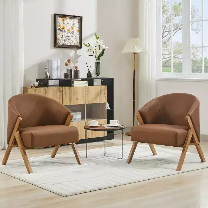 Fauteuil pivotant d'appoint Mid-Century Modern, cadre en bois, confortable, rembourré, idéal pour la lecture, facile à assembler, pour salon